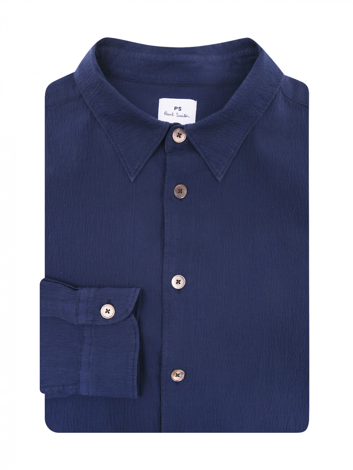 Однотонная рубашка из хлопка Paul Smith  –  Общий вид  – Цвет:  Синий