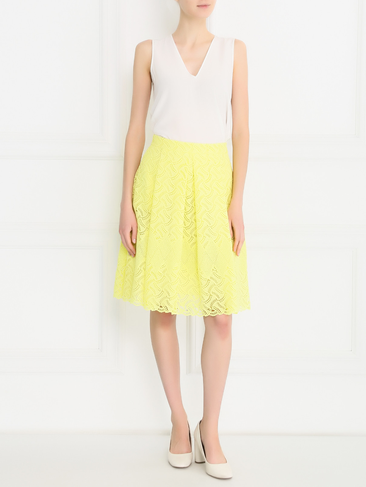 Кружевная юбка-трапеция Ermanno Scervino  –  Модель Общий вид  – Цвет:  Желтый