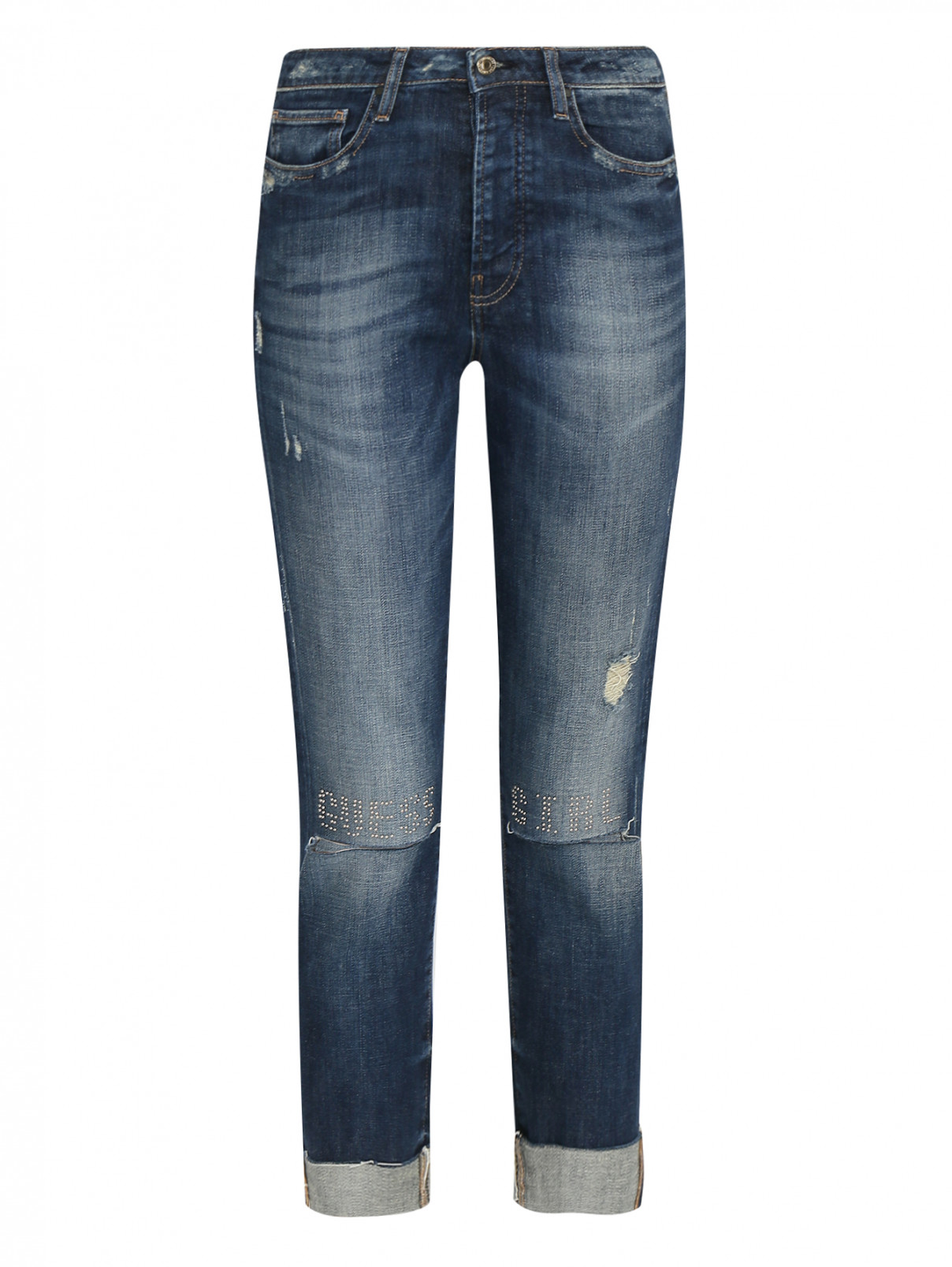 Укороченные джинсы с потертостями Guess  –  Общий вид  – Цвет:  Синий