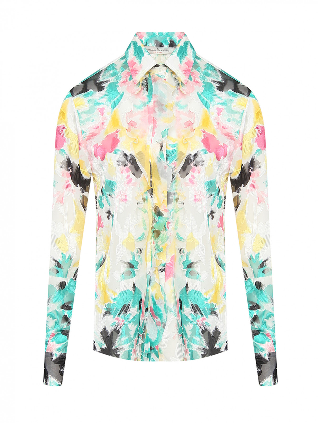 Блуза на пуговицах с воланами Ermanno Scervino  –  Общий вид  – Цвет:  Узор