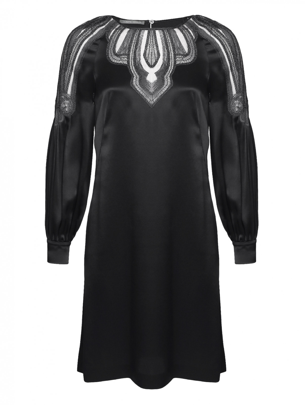 Платье из шелка с декоративной вышивкой Alberta Ferretti  –  Общий вид  – Цвет:  Черный