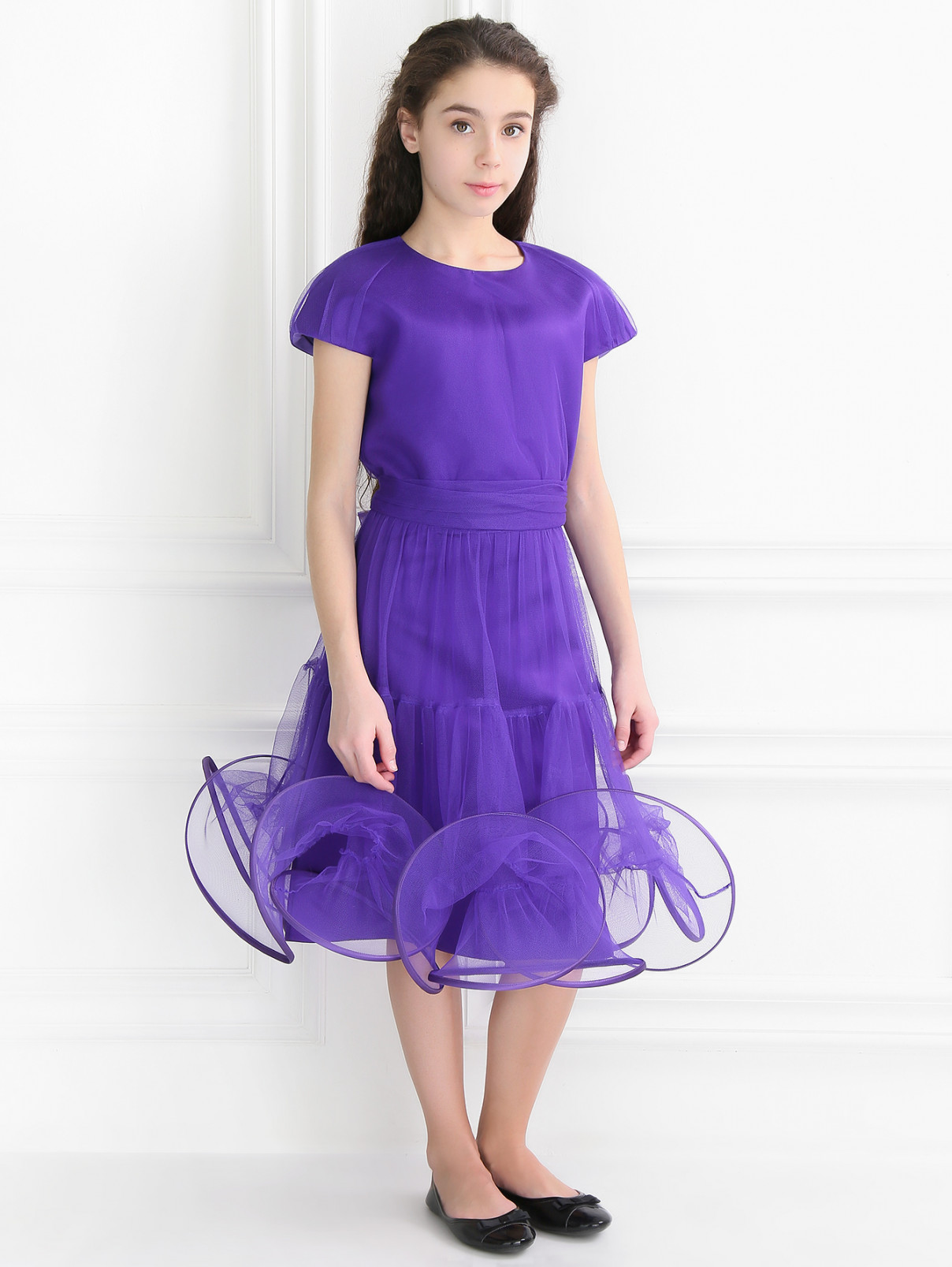 Платье прямого кроя с декоративными воланами Suzanne Ermann  –  Модель Общий вид  – Цвет:  Фиолетовый