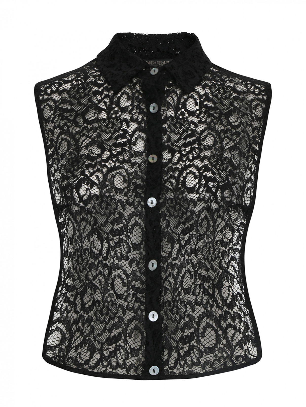 Блуза из кружева из смешанного хлопка Marina Rinaldi  –  Общий вид  – Цвет:  Черный