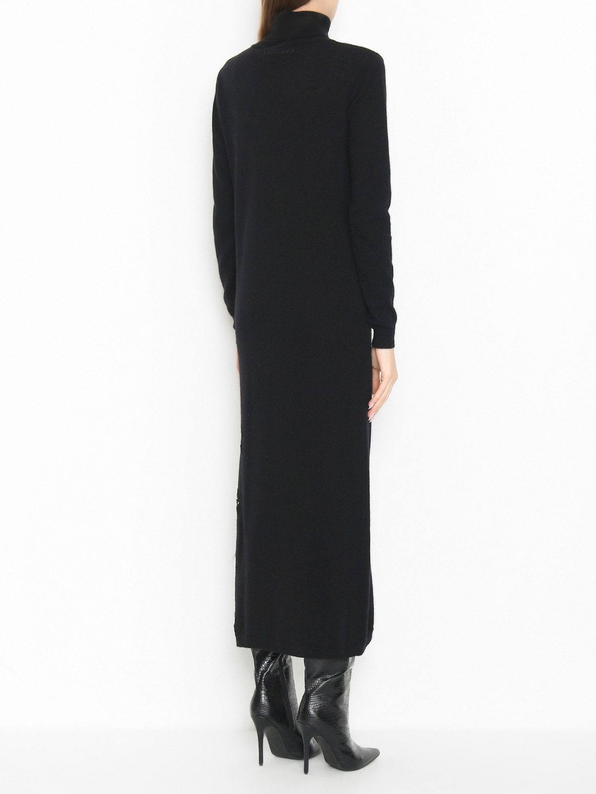 Платье из шерсти и кашемира с кружевом Ermanno Firenze  –  МодельВерхНиз1  – Цвет:  Черный