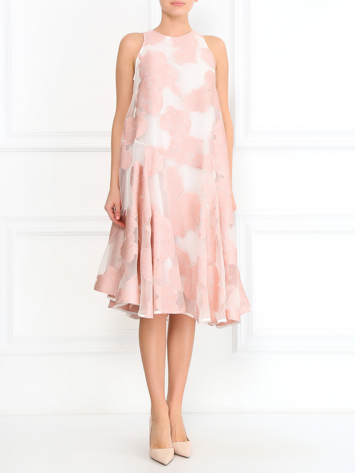 Платье-миди свободного кроя с цветочным узором P.A.R.O.S.H.  –  Модель Общий вид  – Цвет:  Розовый
