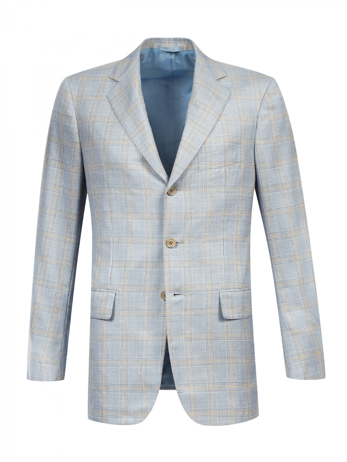 Пиджак из шерсти и шелка с узором "клетка" Luciano Barbera  –  Общий вид  – Цвет:  Синий