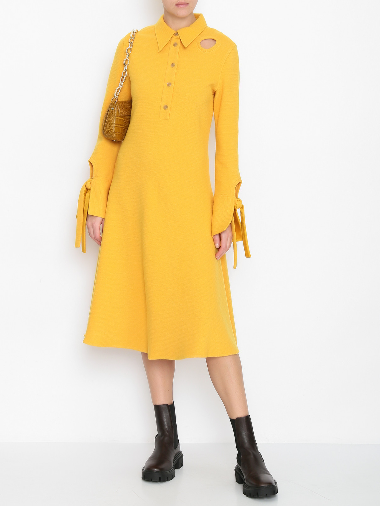 Платье-миди из смешанной шерсти 3.1 Phillip Lim  –  МодельОбщийВид  – Цвет:  Желтый