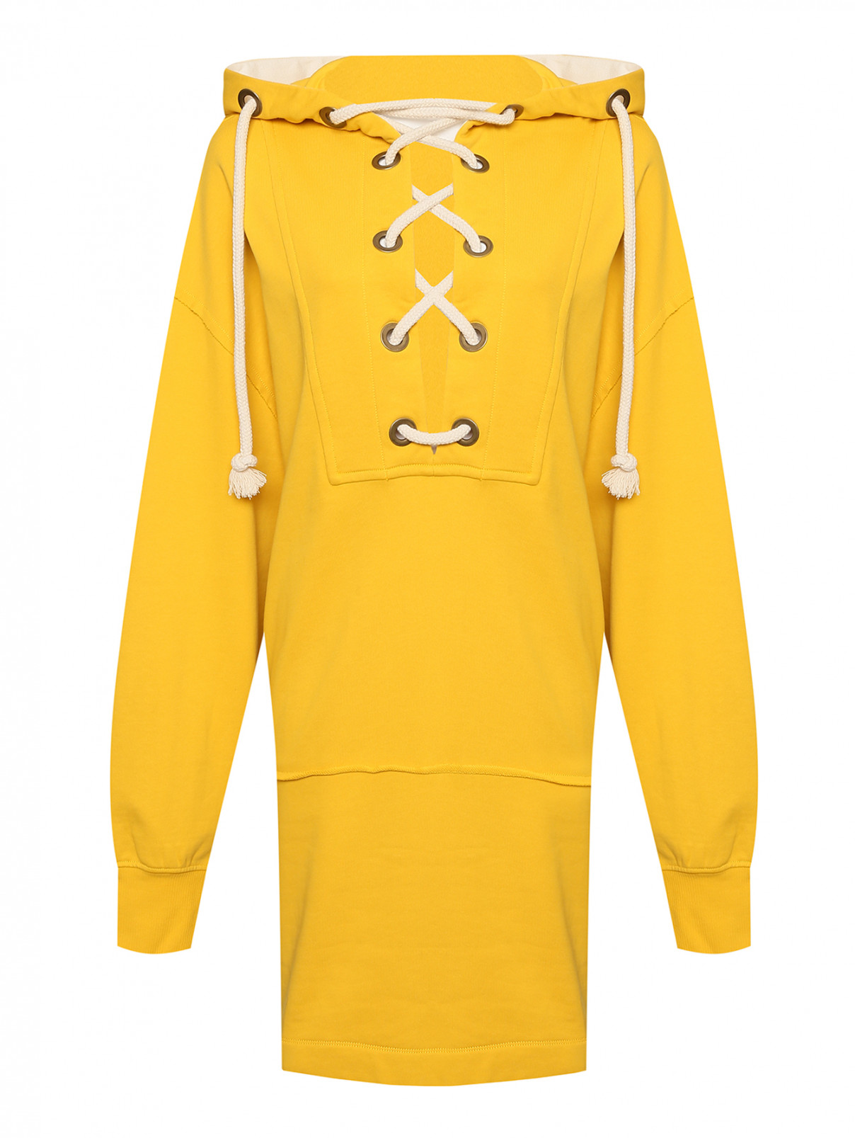 Платье-худи из хлопка на завязках с капюшоном Sportmax  –  Общий вид  – Цвет:  Желтый