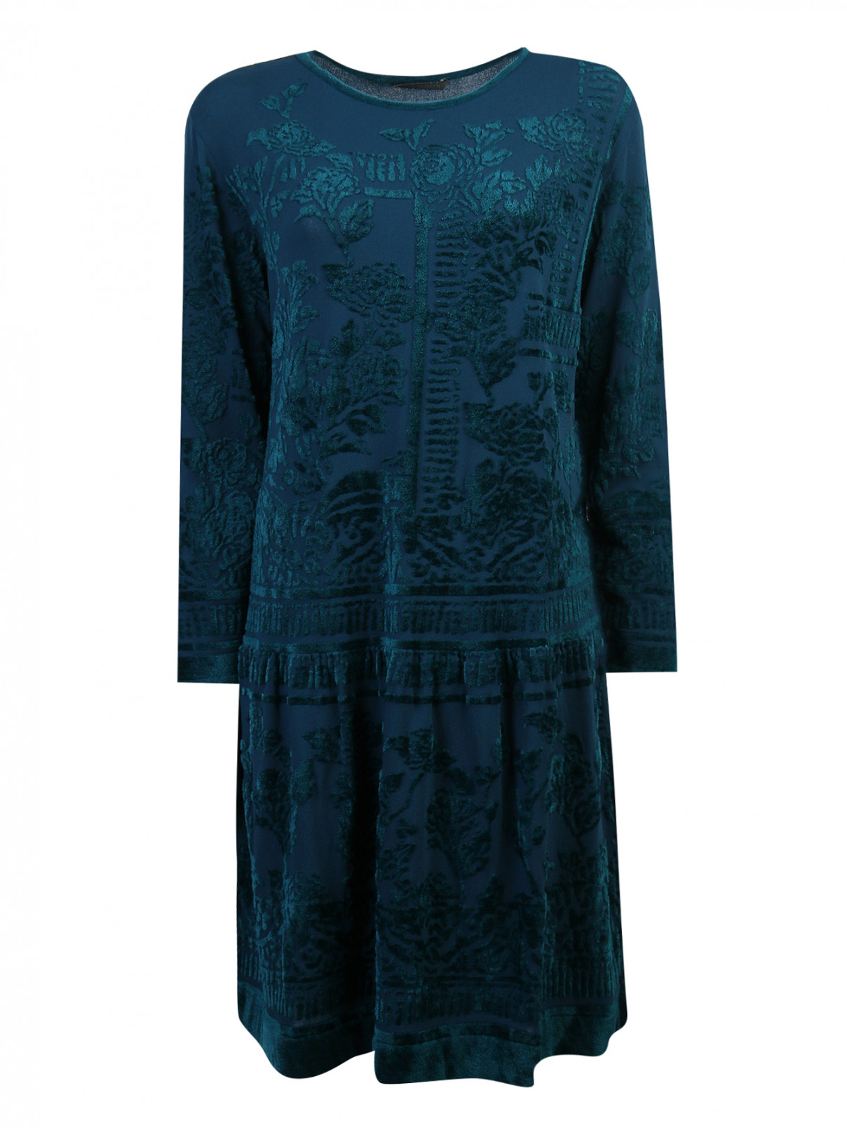 Платье из панбархата с рисунком Alberta Ferretti  –  Общий вид  – Цвет:  Синий