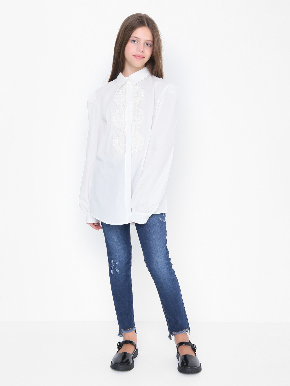 Блуза из хлопка с аппликацией Elie Saab  –  МодельОбщийВид  – Цвет:  Белый