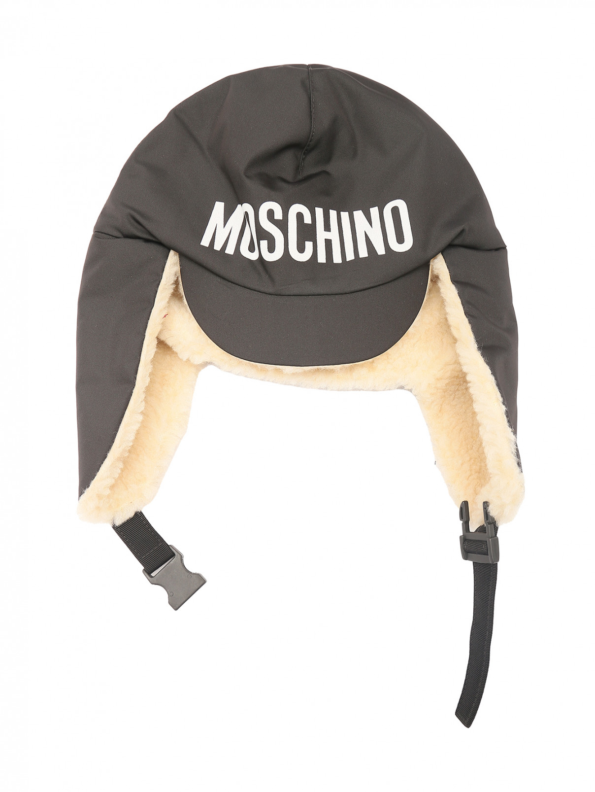 Шапка-ушанка с логотипом Moschino  –  Общий вид  – Цвет:  Черный