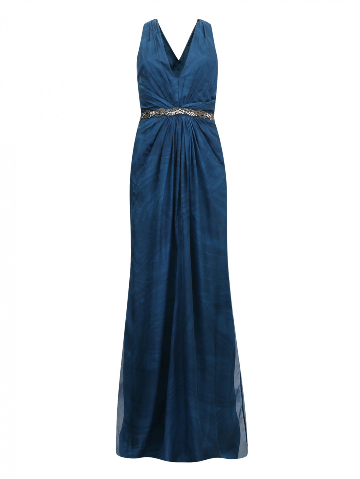 Платье из шелка декорированное стразами и кристаллами Jenny Packham  –  Общий вид  – Цвет:  Синий