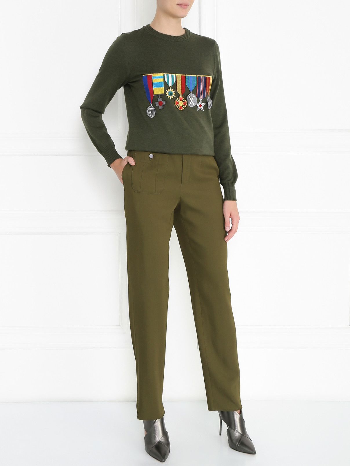 Джемпер из шерсти с декоративной отделкой Stella Jean  –  Модель Общий вид  – Цвет:  Зеленый