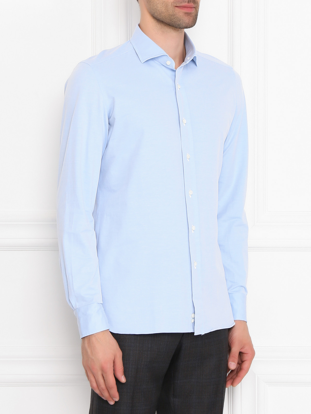 Рубашка из смешанного хлопка на пуговицах Giampaolo  –  МодельВерхНиз  – Цвет:  Синий