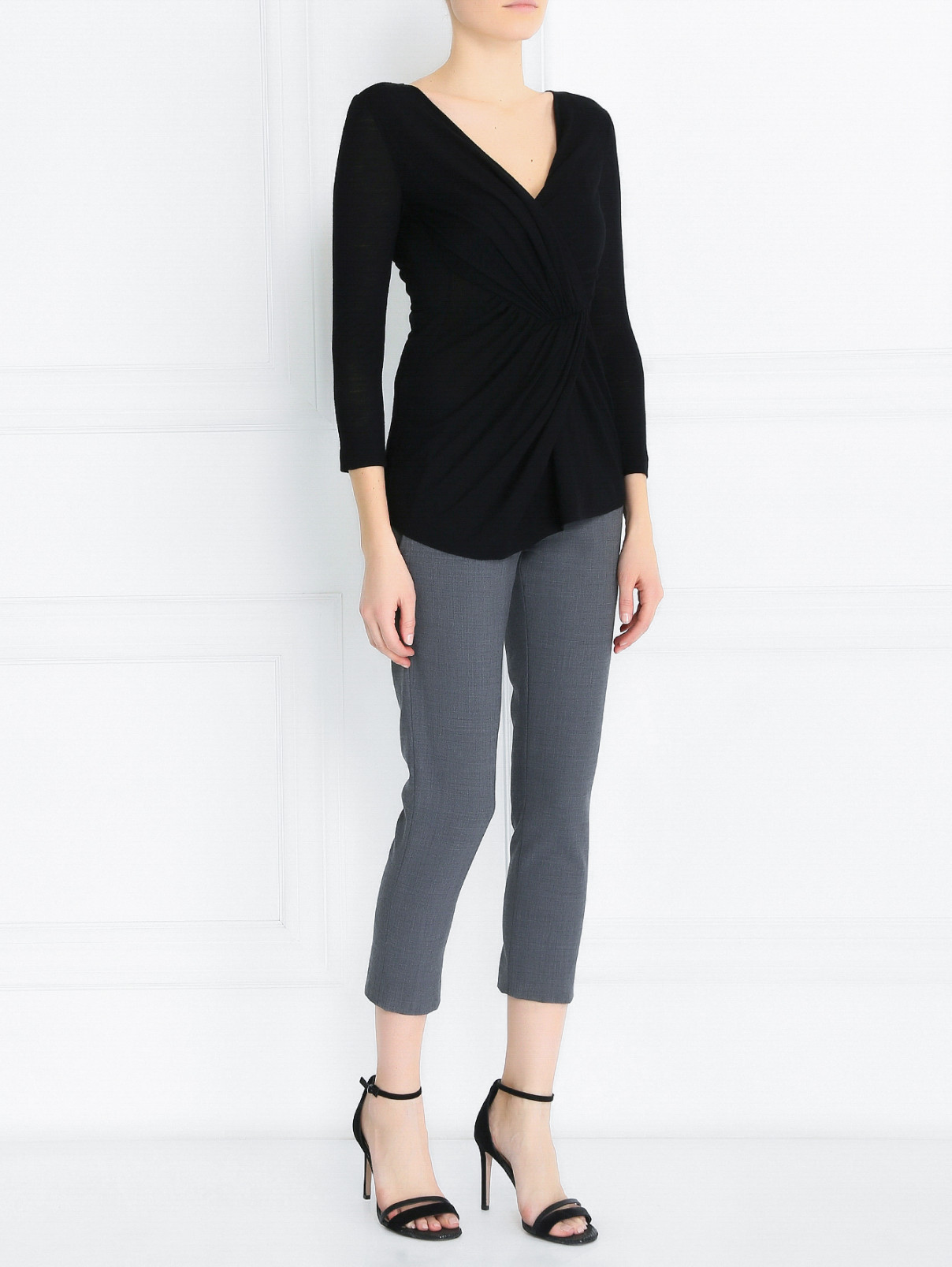 Блуза из смешанной шерсти с драпировкой Alberta Ferretti  –  Модель Общий вид  – Цвет:  Черный
