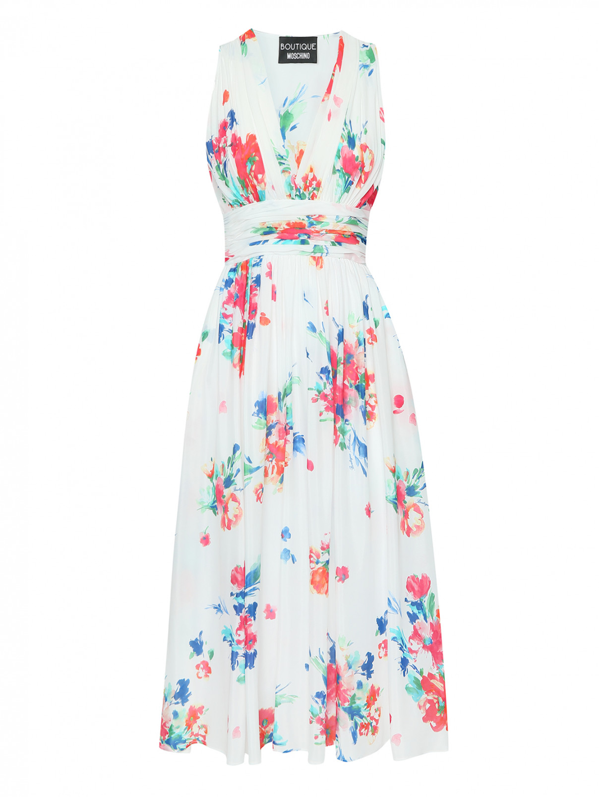 Платье-миди из смешанного шелка с узором Moschino Boutique  –  Общий вид  – Цвет:  Узор