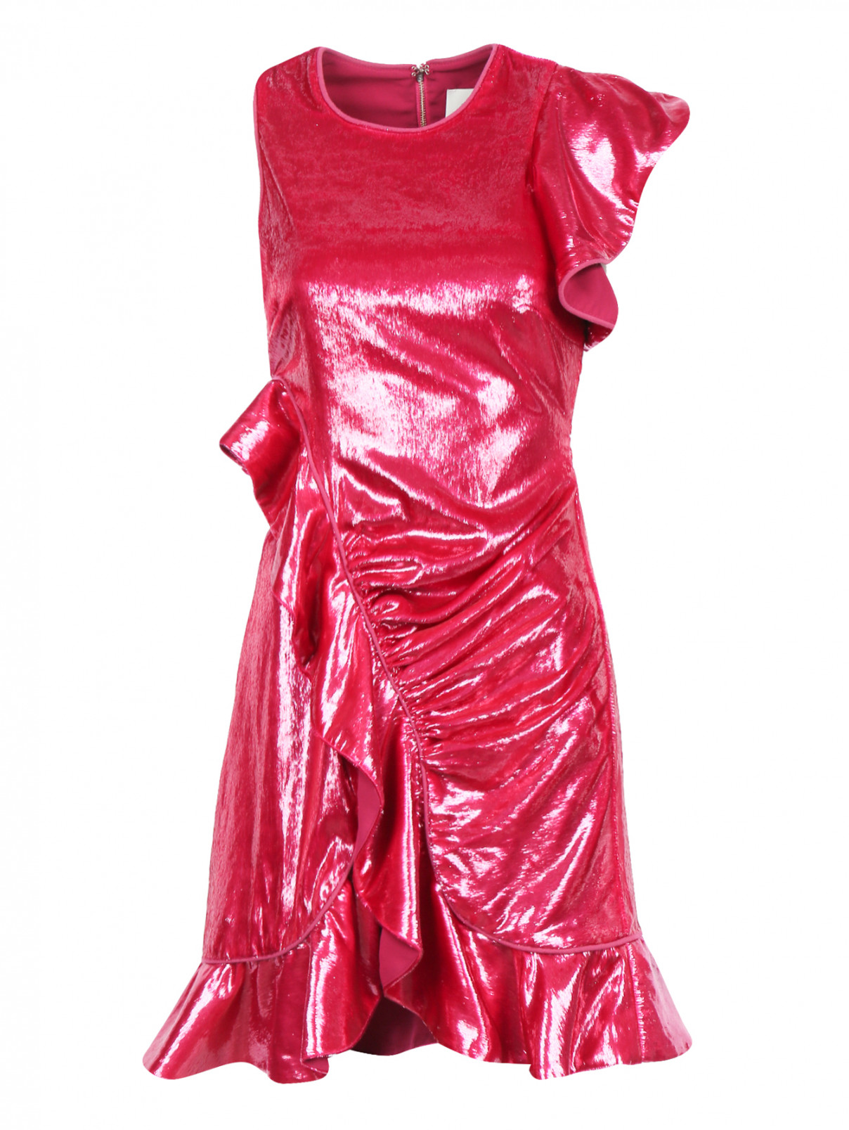 Платье-мини асимметричного кроя с воланом Self-Portrait  –  Общий вид  – Цвет:  Фиолетовый