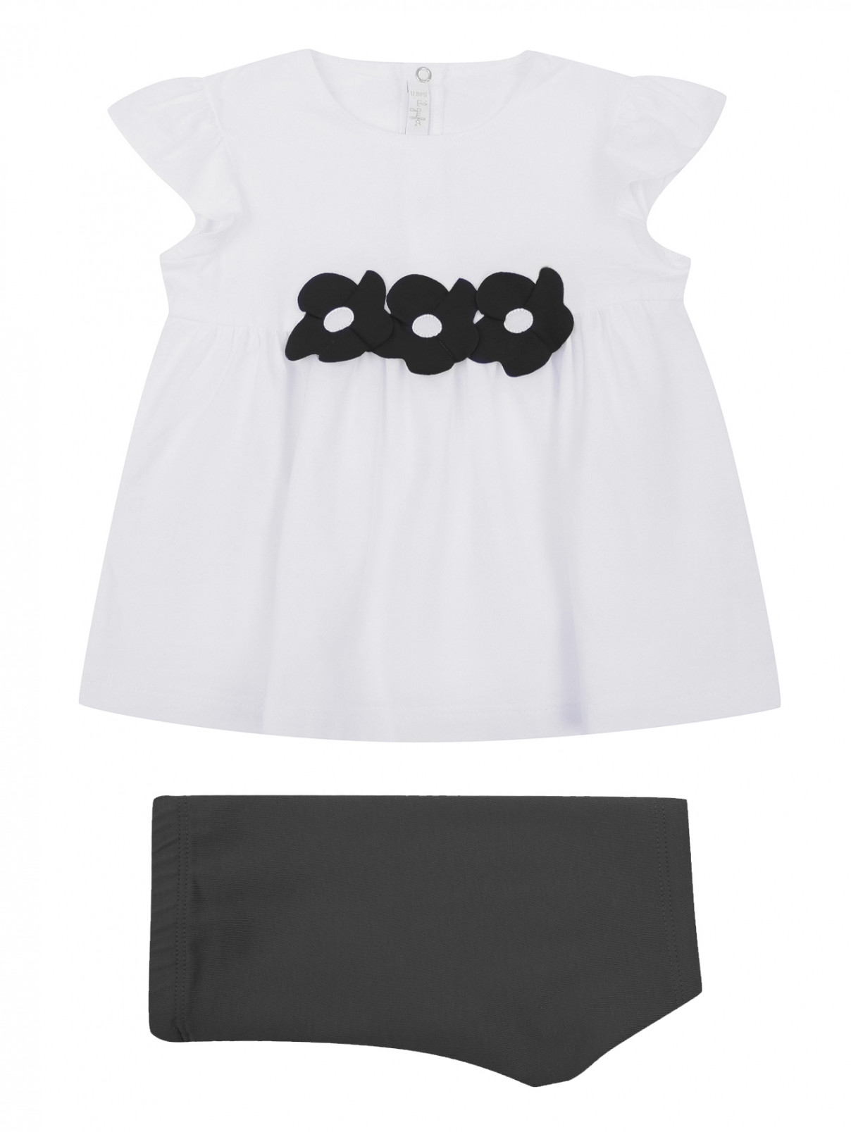 Комплект из хлопка: блуза с аппликацией + шорты Il Gufo  –  Общий вид  – Цвет:  Белый