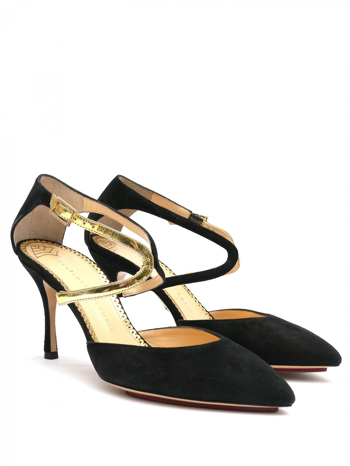 Туфли из замши с контрастной отделкой Charlotte Olympia  –  Общий вид  – Цвет:  Черный