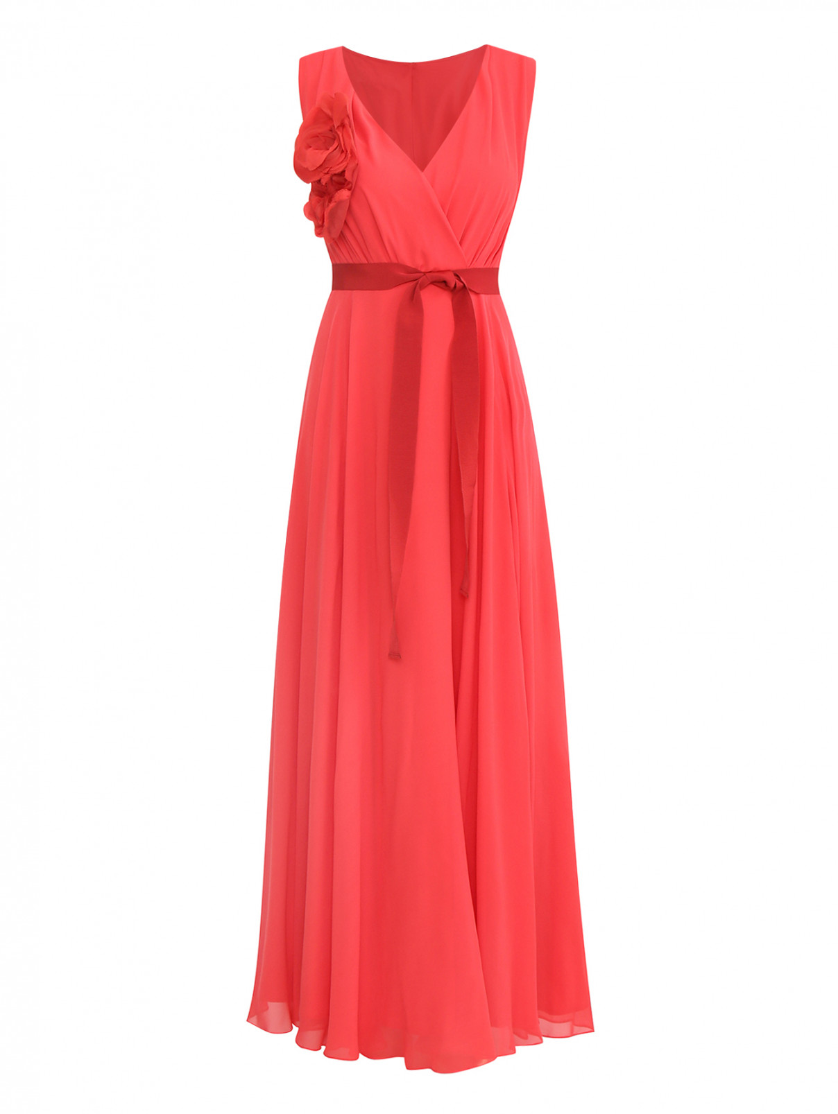 Платье-макси из шелка с брошью Marina Rinaldi  –  Общий вид  – Цвет:  Красный