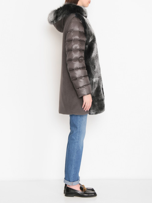 Комбинированное пальто на молнии с капюшоном - МодельВерхНиз1