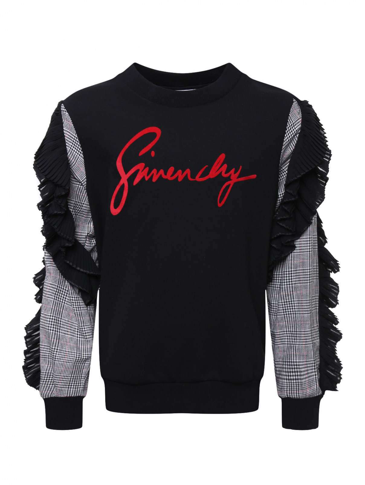 Свитшот с рукавами в клетку Givenchy  –  Общий вид  – Цвет:  Черный