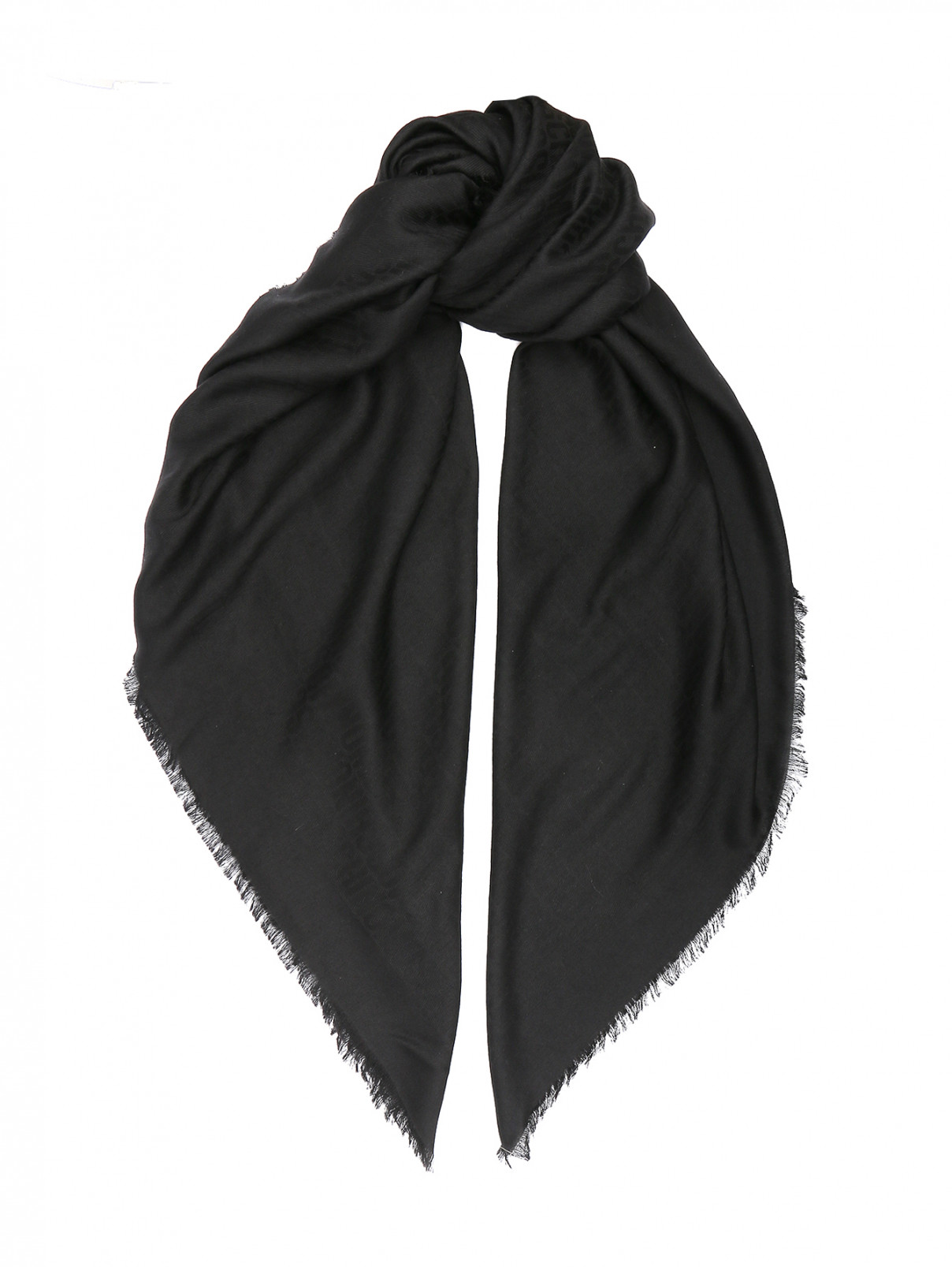 Платок из шерсти и шелка с бахромой Moschino  –  Общий вид  – Цвет:  Черный