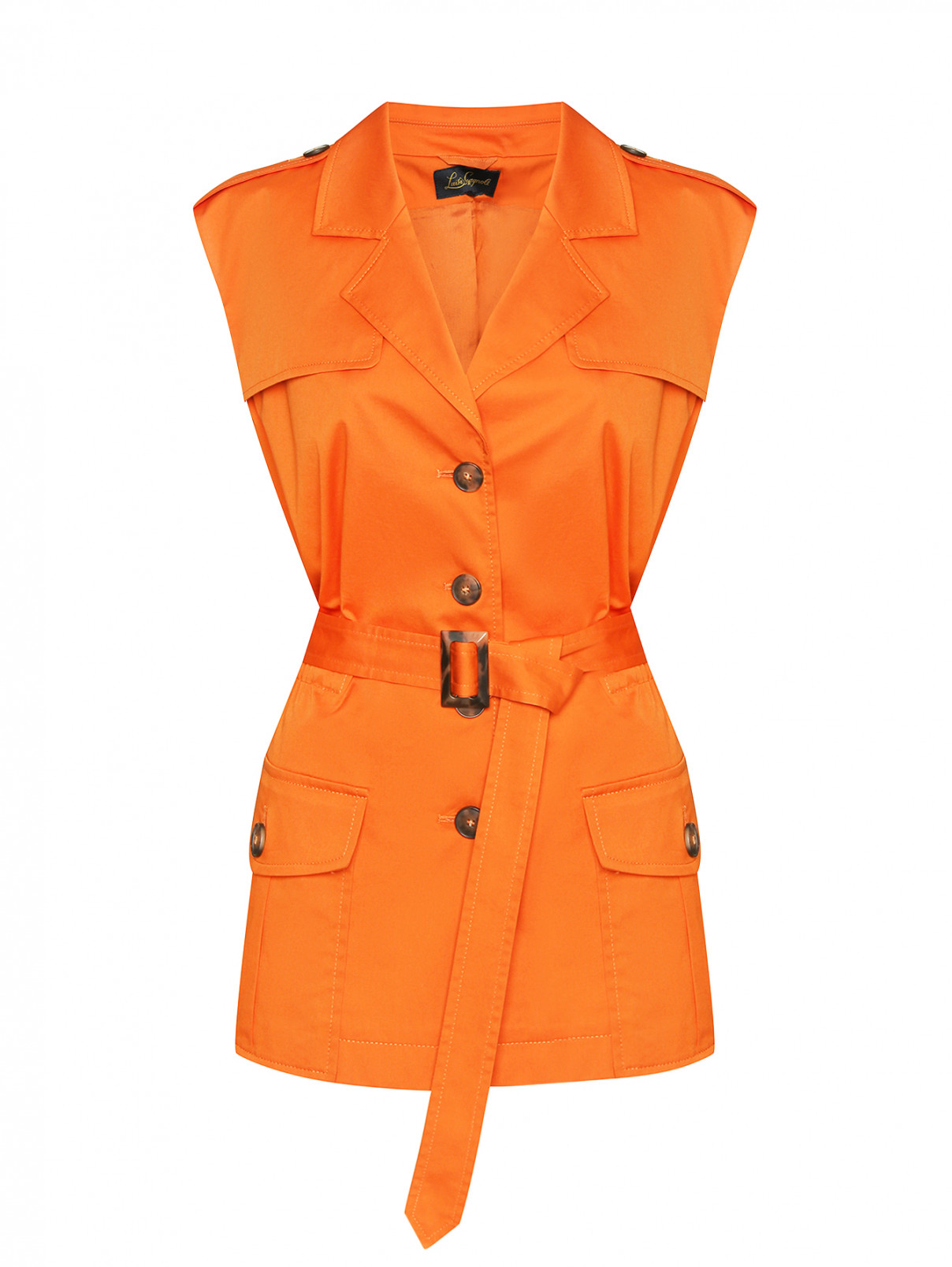 Жилет из хлопка с карманами Luisa Spagnoli  –  Общий вид  – Цвет:  Оранжевый