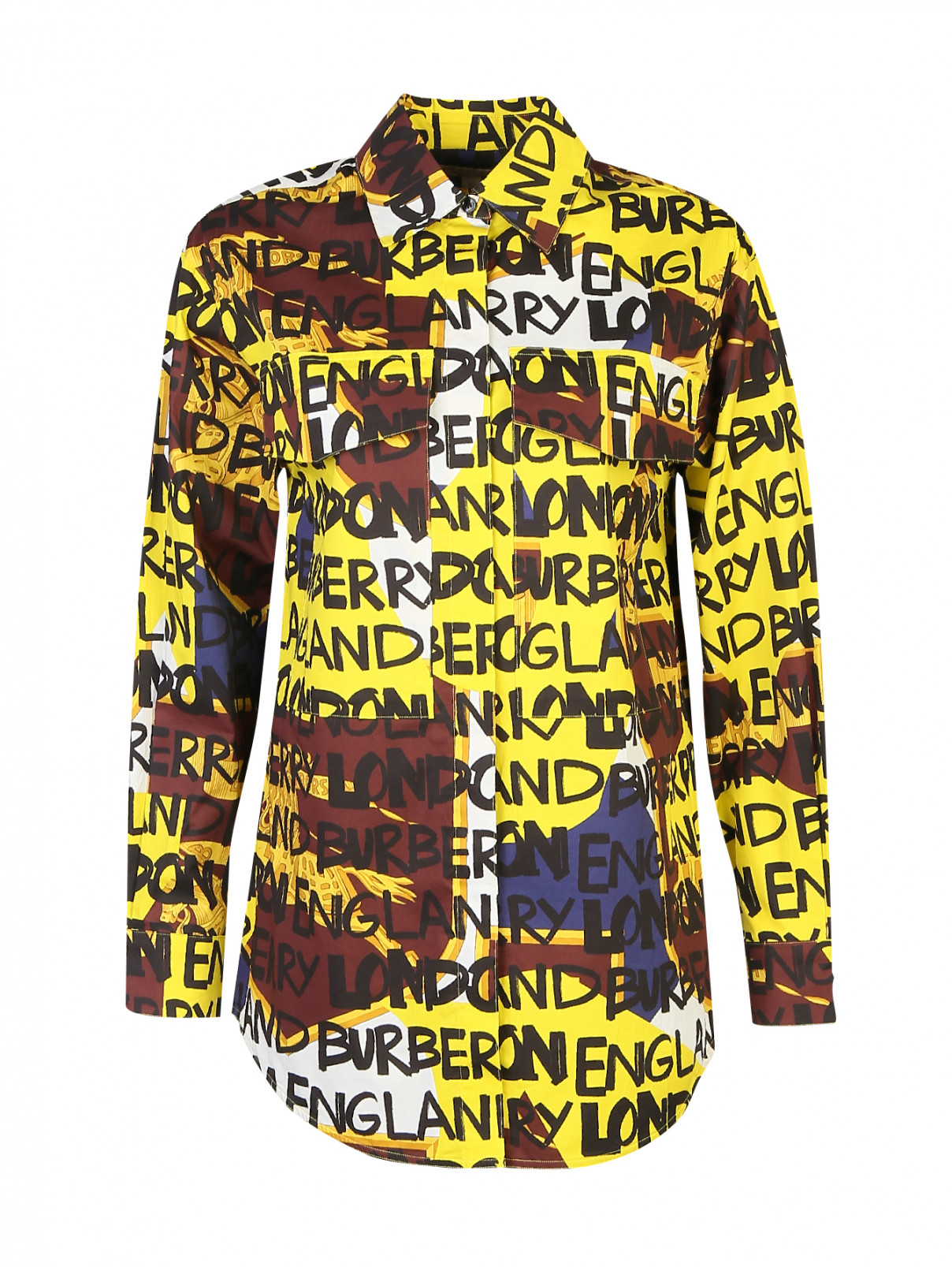 Рубашка хлопковая с буквенным узором Burberry  –  Общий вид  – Цвет:  Мультиколор