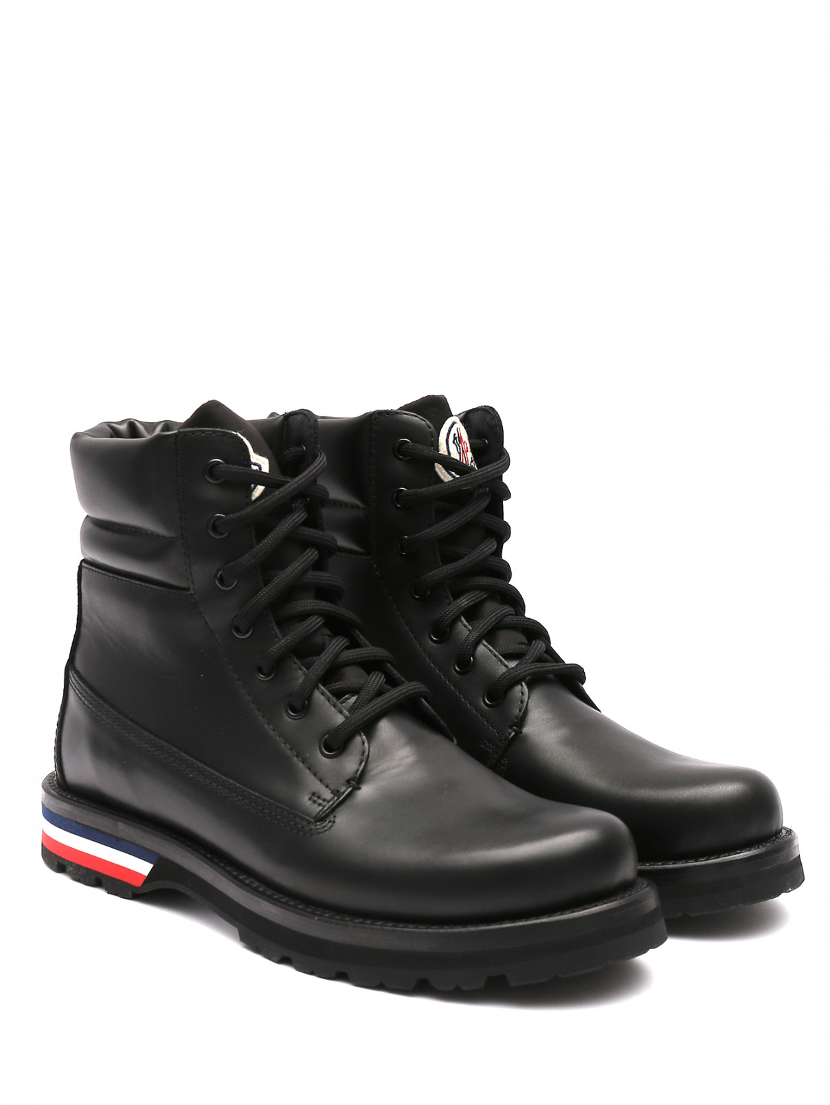 Ботинки из гладкой кожи на шнурках Moncler  –  Общий вид  – Цвет:  Черный