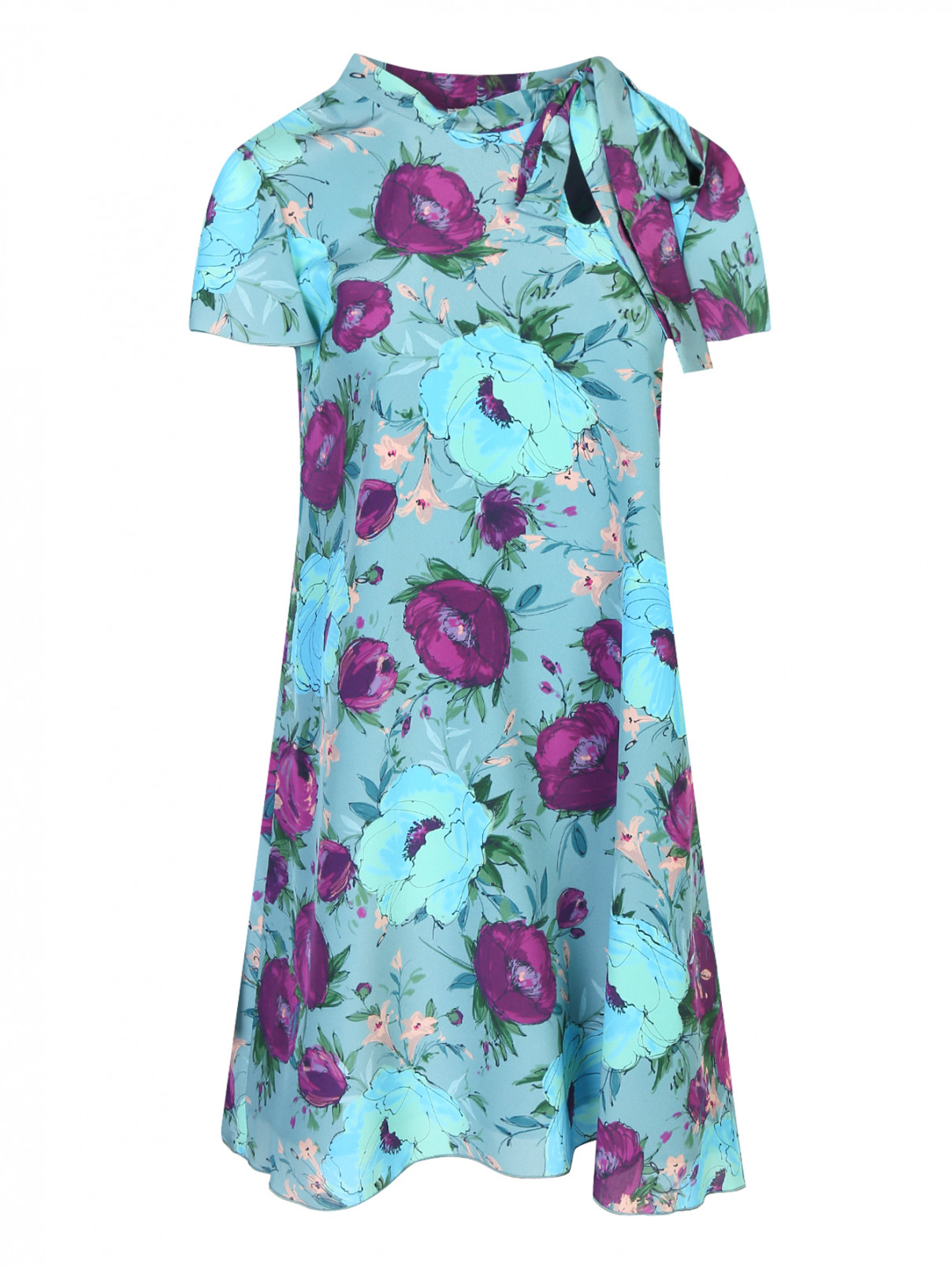 Платье из шелка с цветочным узором Max&Co  –  Общий вид  – Цвет:  Синий
