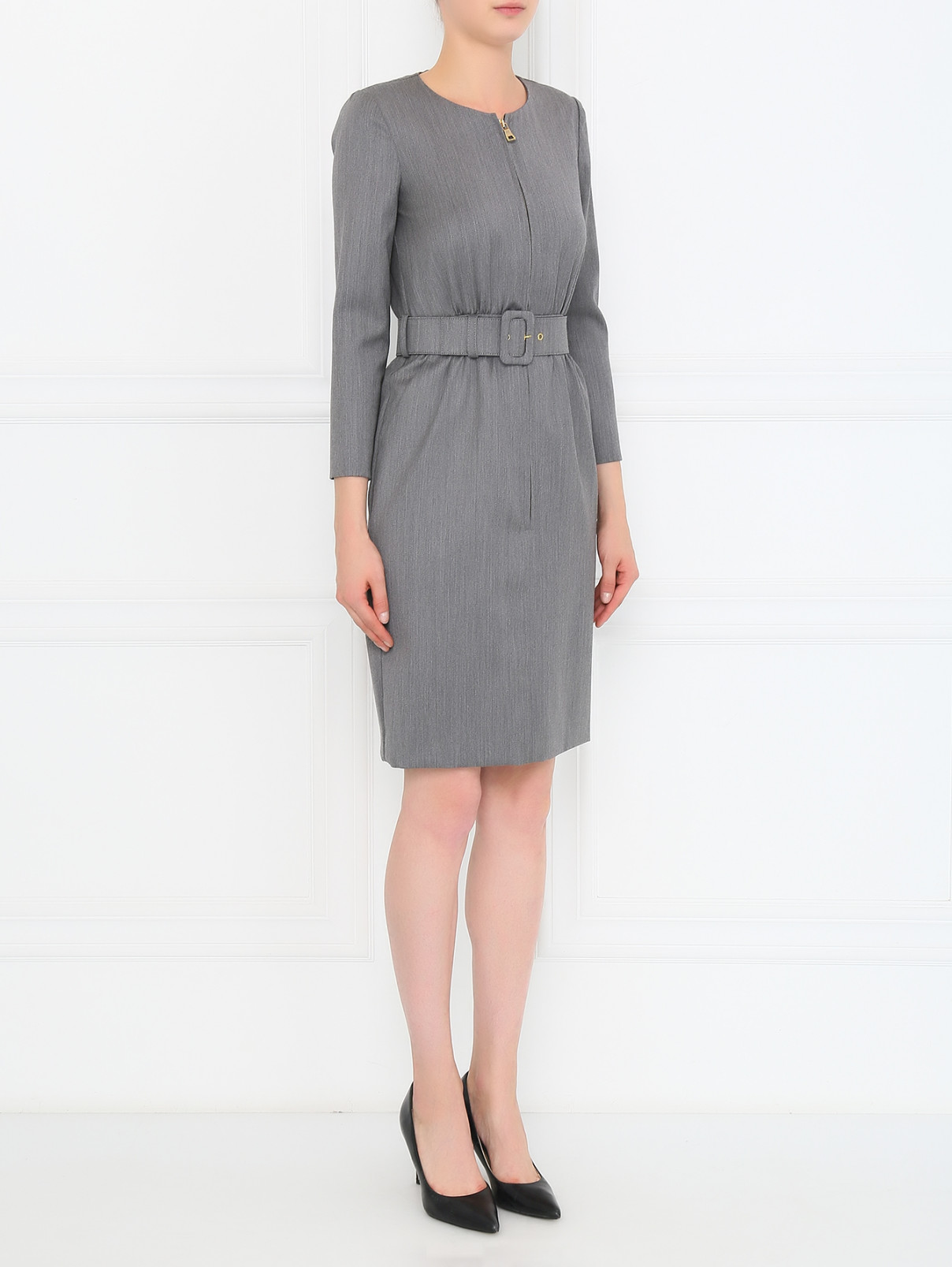 Платье из шерсти на молнии Moschino Boutique  –  Модель Общий вид  – Цвет:  Серый