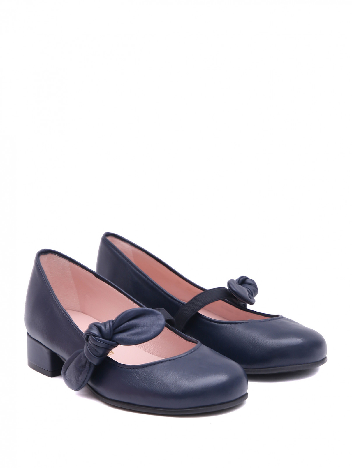 Кожаные туфли на каблуке с бантиком Pretty Ballerinas  –  Общий вид  – Цвет:  Синий