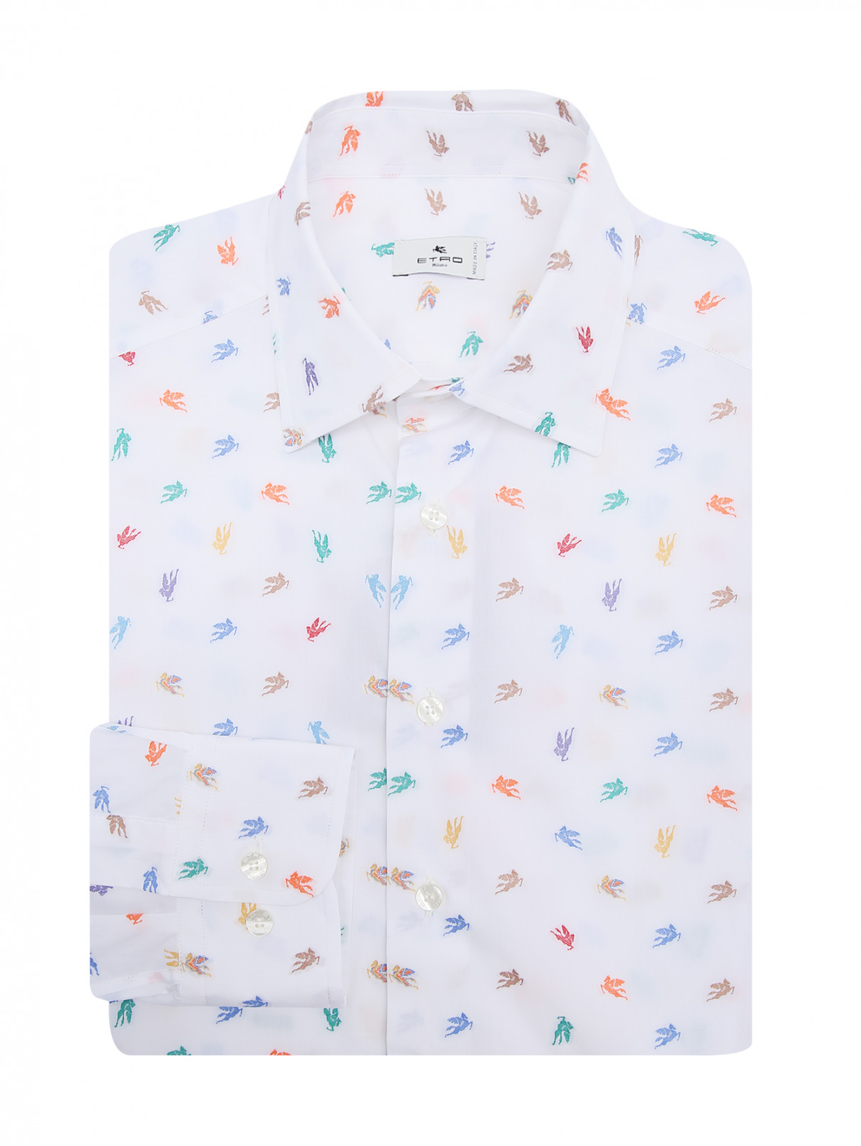 Рубашка из хлопка с узором Etro  –  Общий вид  – Цвет:  Белый