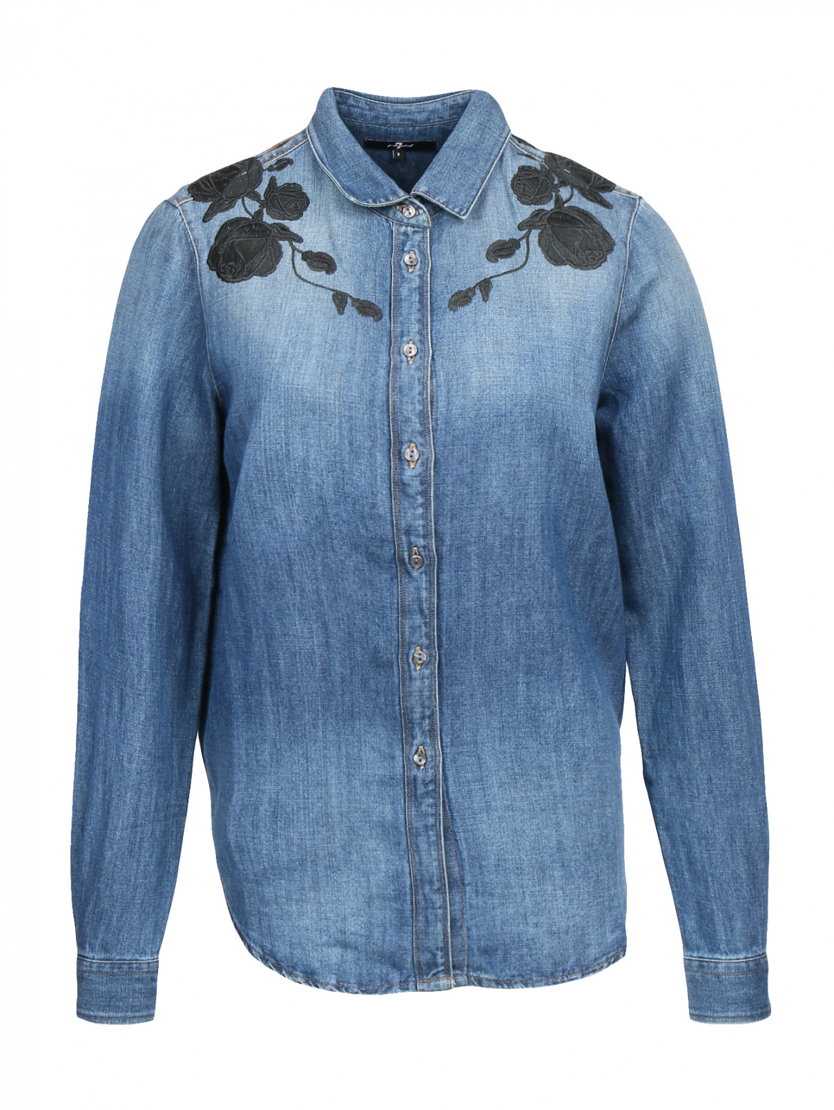 Рубашка из денима с декоративной вышивкой 7 For All Mankind  –  Общий вид  – Цвет:  Синий