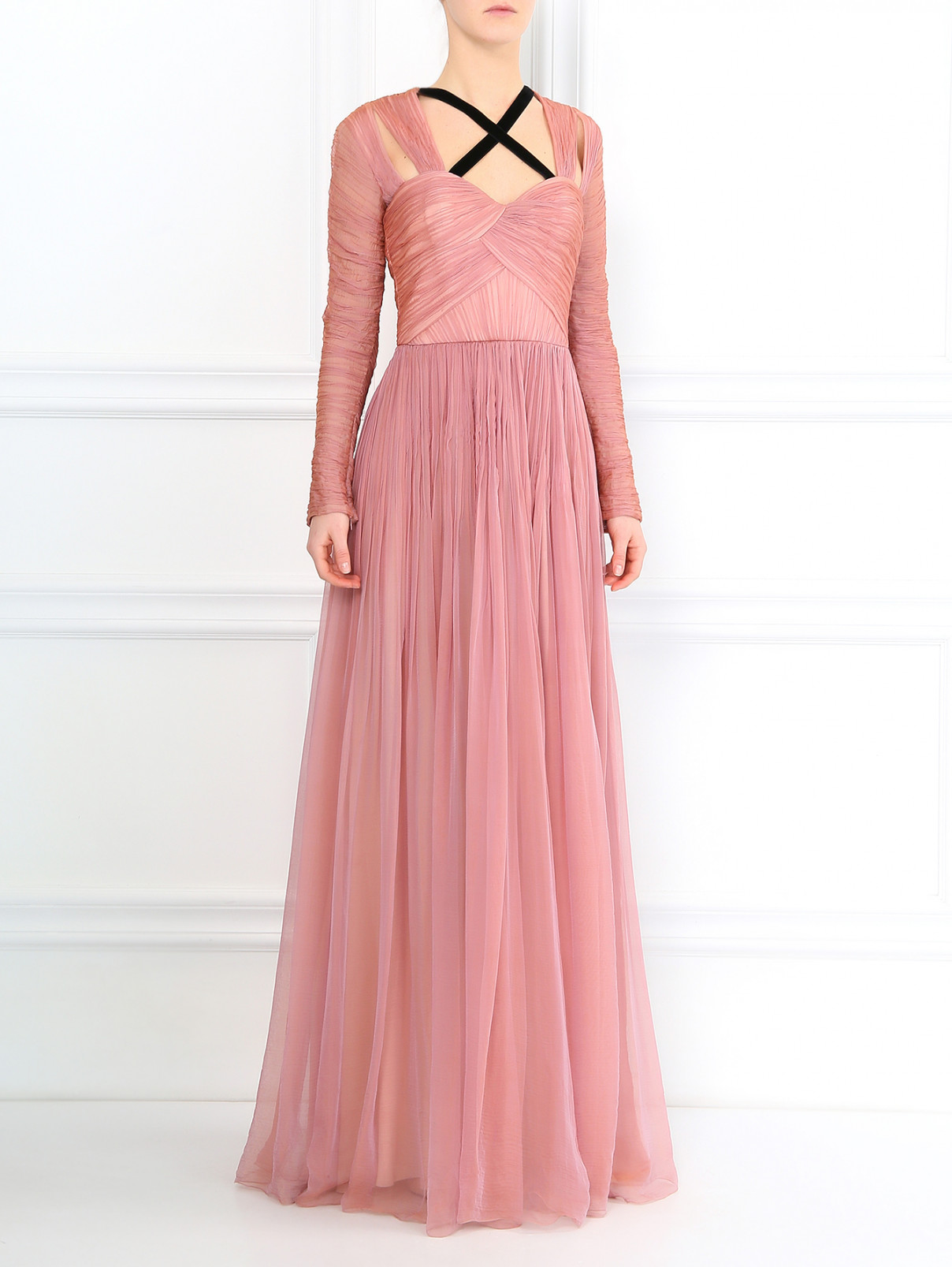 Платье-макси из шелка с драпировками Andrew GN  –  Модель Общий вид  – Цвет:  Розовый