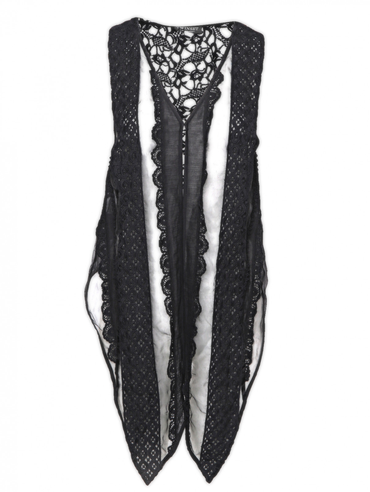 Комбинированный жилет из шелка и хлопка TWINSET  –  Общий вид  – Цвет:  Черный