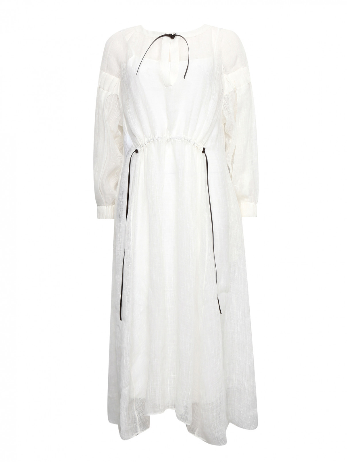 Платье из льна свободного силуэта на подкладе Alberta Ferretti  –  Общий вид  – Цвет:  Белый
