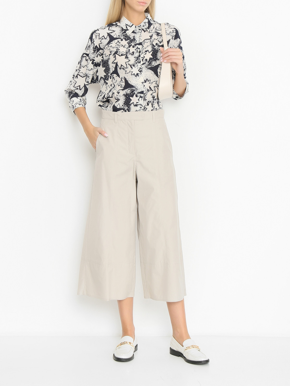 Широкие брюки из хлопка с карманами Max Mara  –  МодельОбщийВид  – Цвет:  Серый