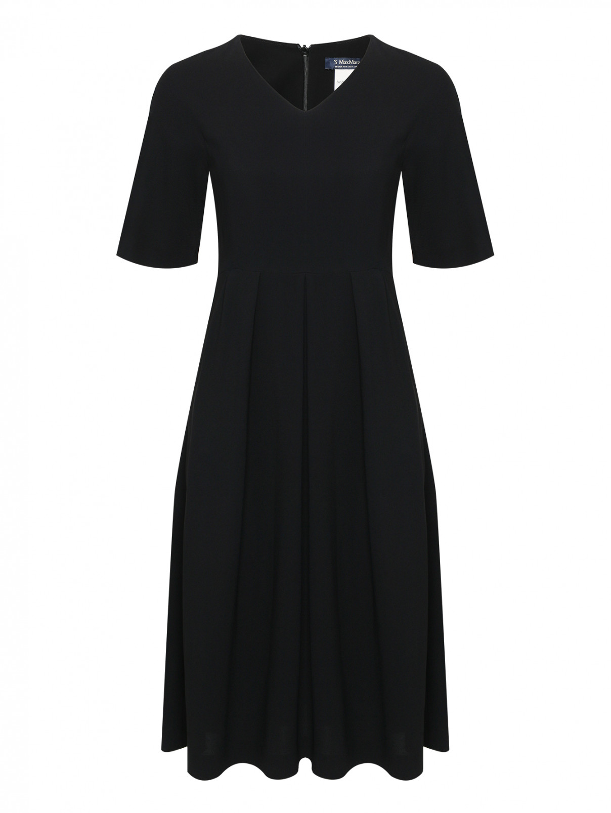Платье с V-образным вырезом S Max Mara  –  Общий вид  – Цвет:  Черный
