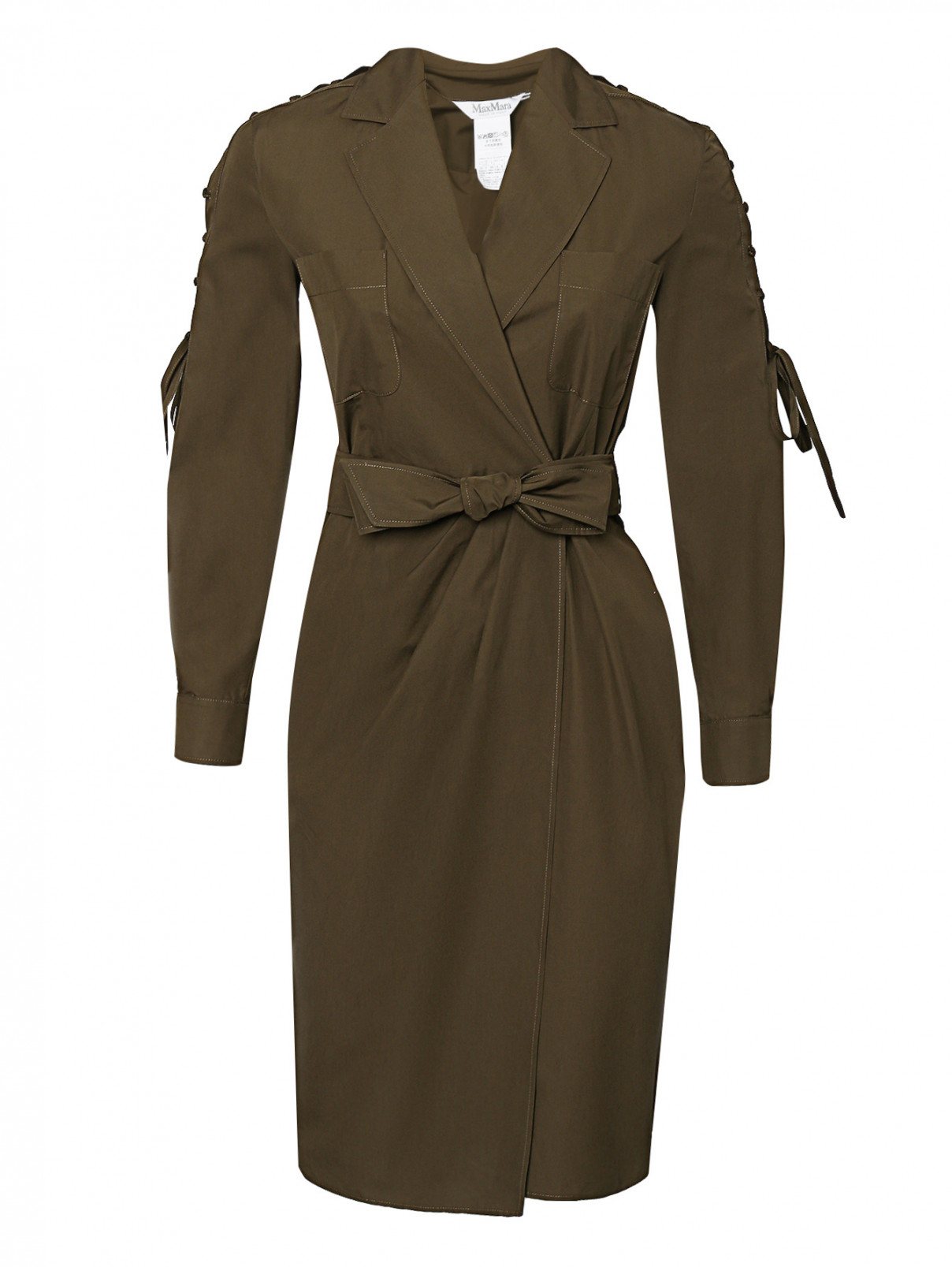 Платье из хлопка с карманами и поясом Max Mara  –  Общий вид  – Цвет:  Зеленый