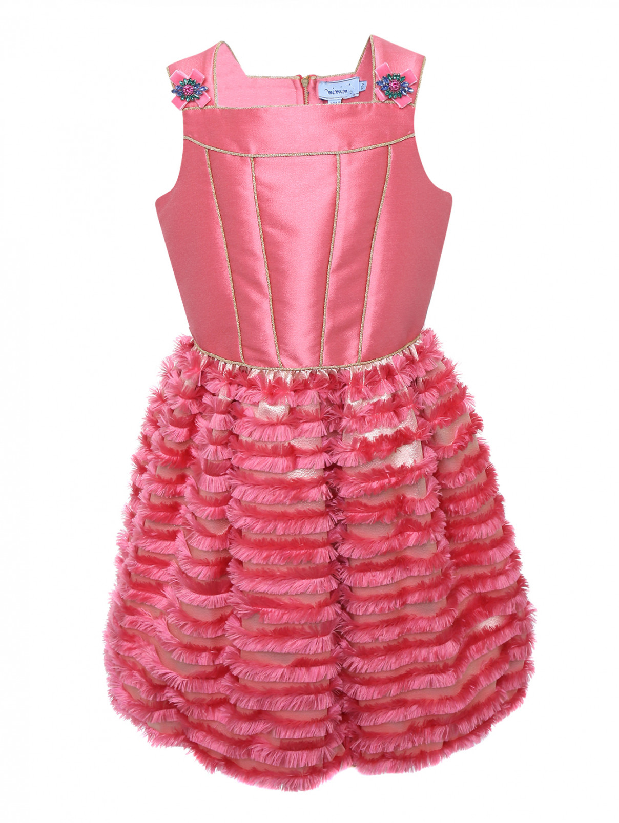 Платье из жаккарда с бахрамой MiMiSol  –  Общий вид  – Цвет:  Розовый