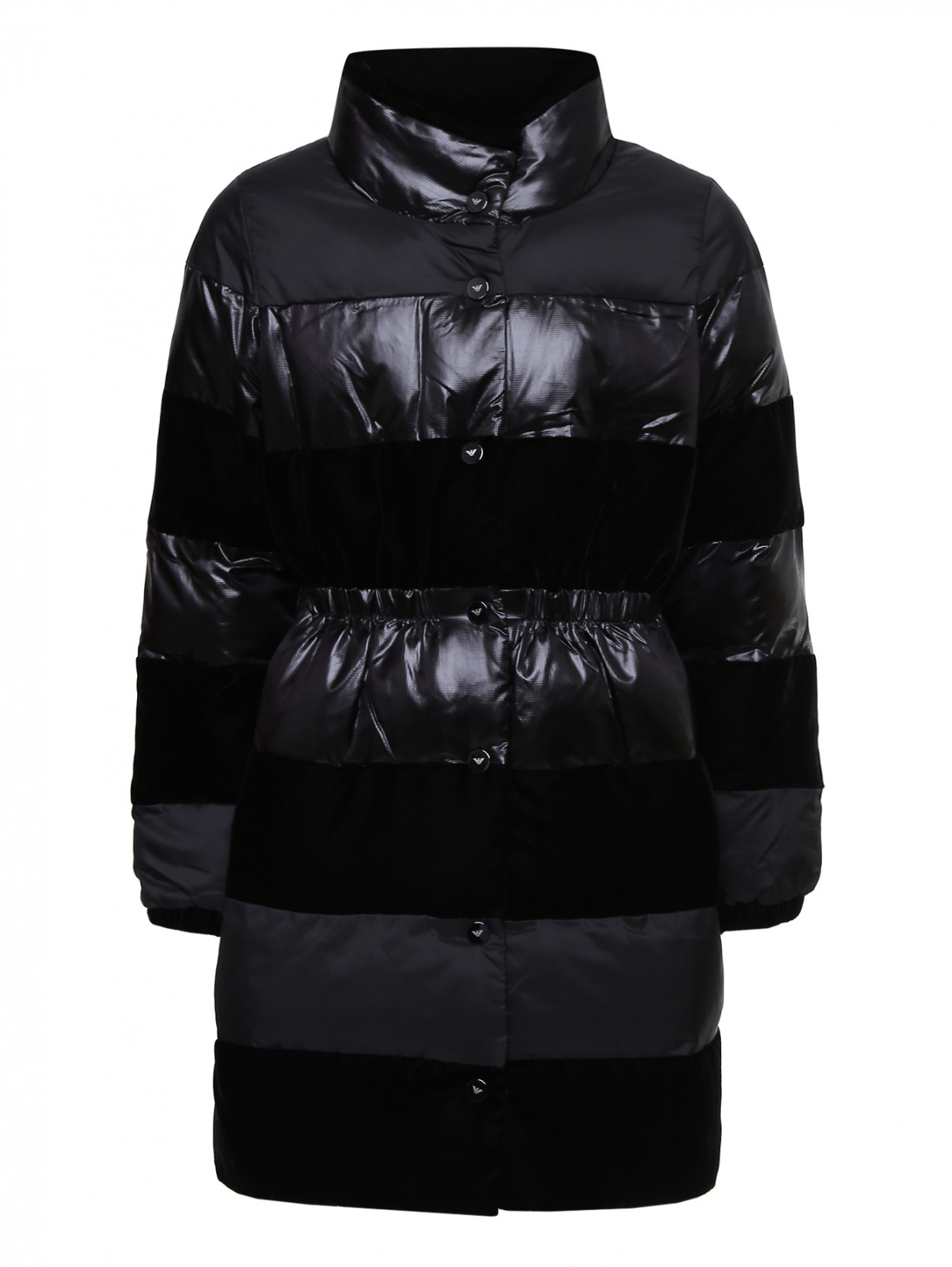 Стеганое пальто из комбинированной ткани Emporio Armani  –  Общий вид  – Цвет:  Черный