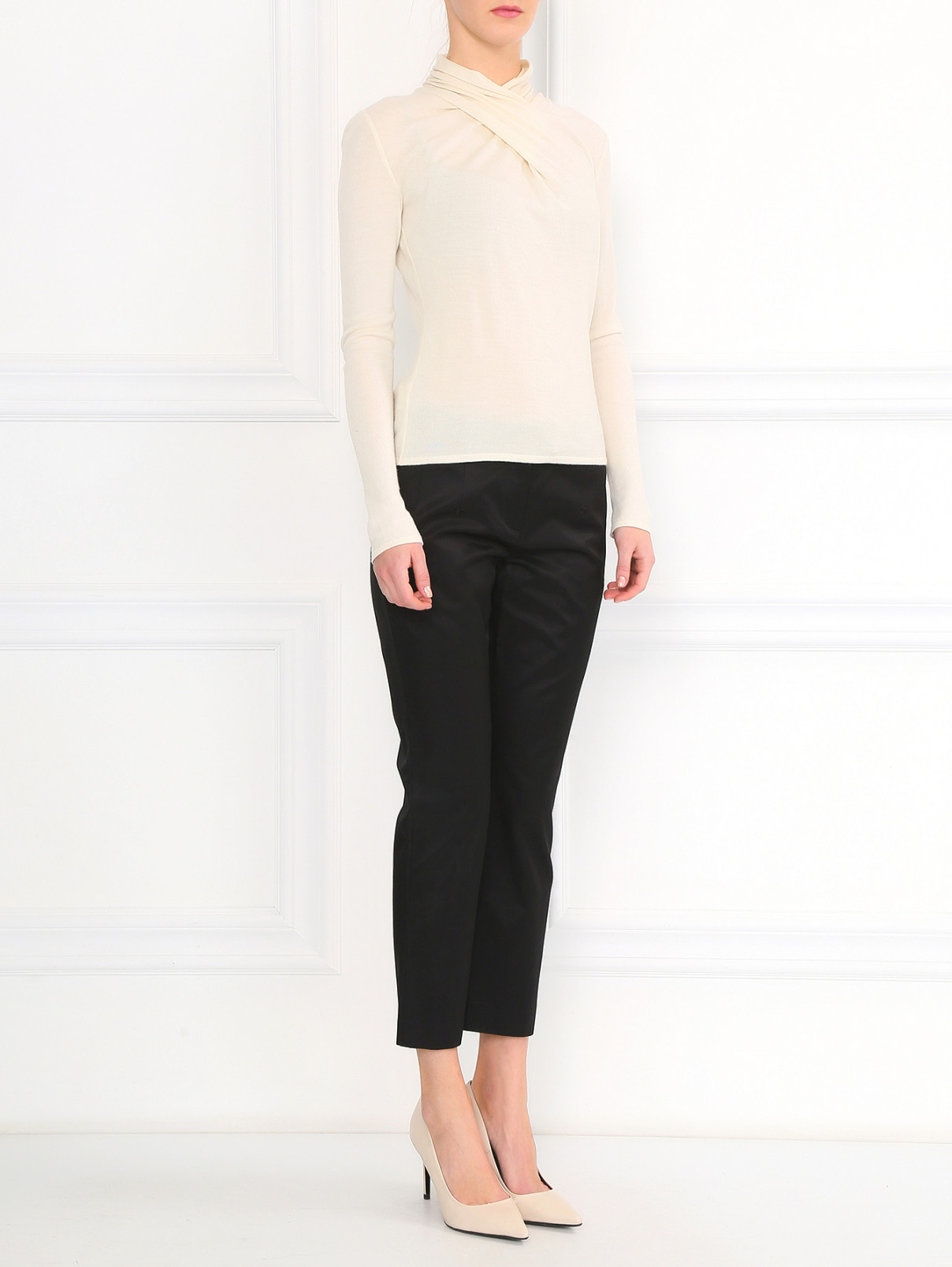 Укороченные узкие брюки с вышивкой Alexander McQueen  –  Модель Общий вид  – Цвет:  Черный