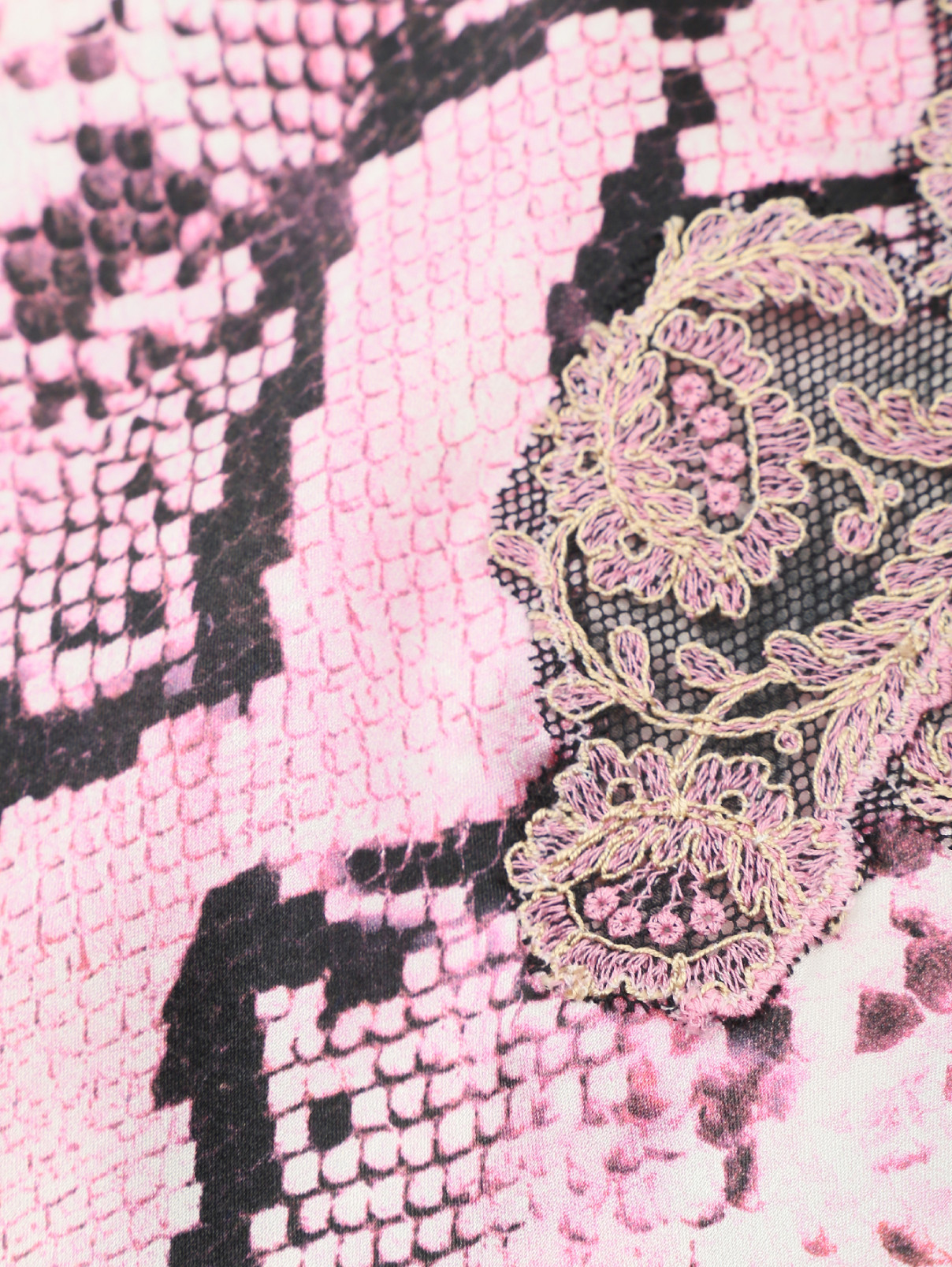 Топ шелковый с животным узором Ermanno Scervino  –  Деталь1  – Цвет:  Розовый