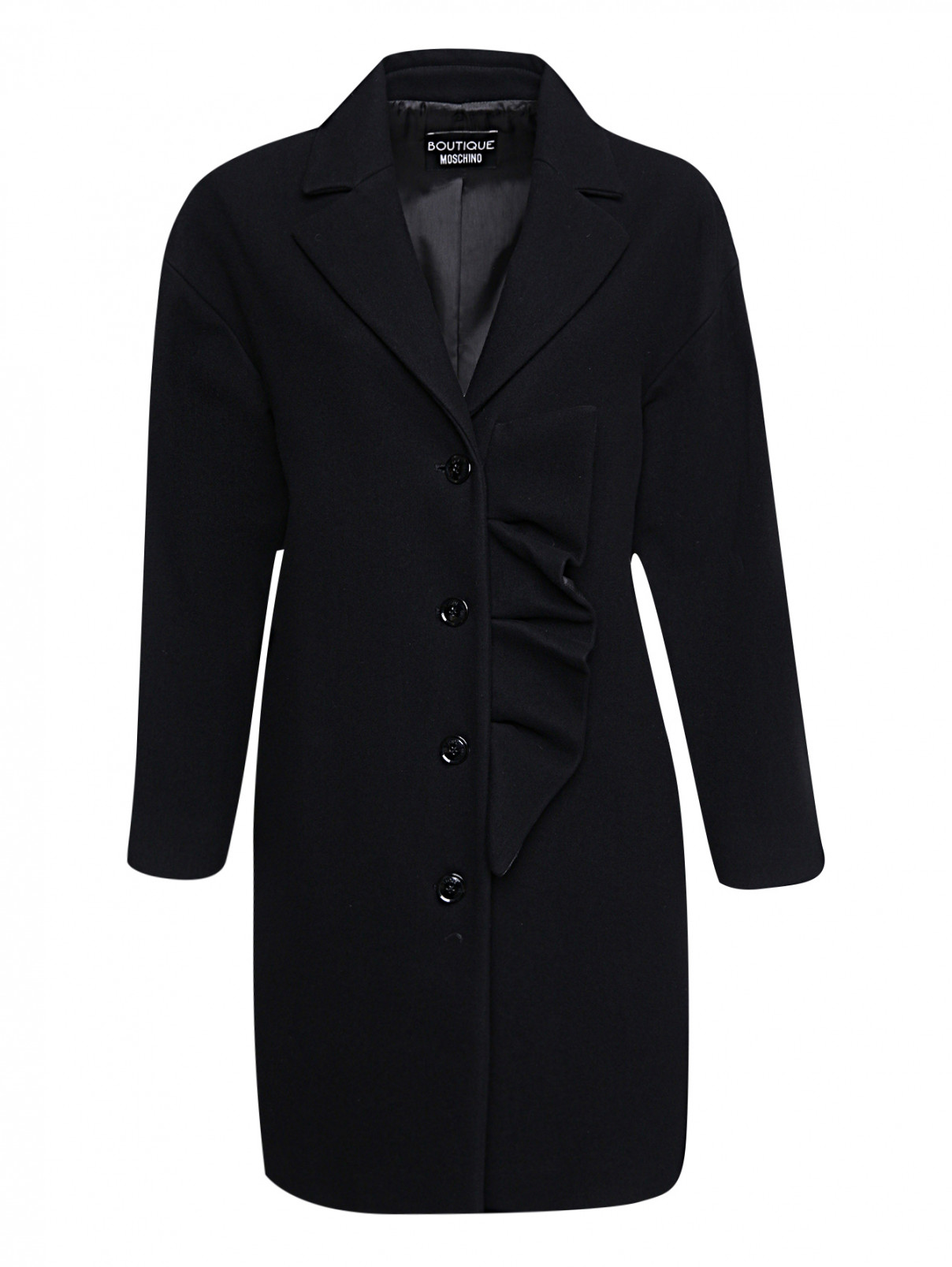 Пальто из шерсти с воланом BOUTIQUE MOSCHINO  –  Общий вид  – Цвет:  Черный