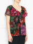 Блуза свободного кроя с цветочным узором Persona by Marina Rinaldi  –  МодельВерхНиз