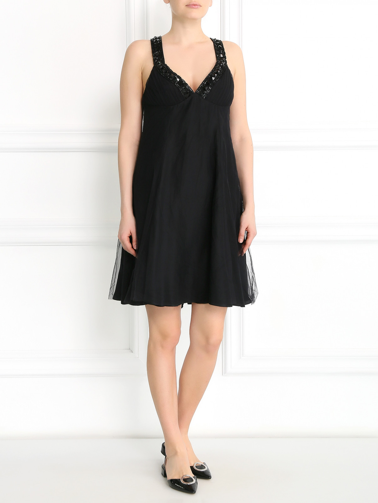 Платье декорированное бисером Emporio Armani  –  Модель Общий вид  – Цвет:  Черный