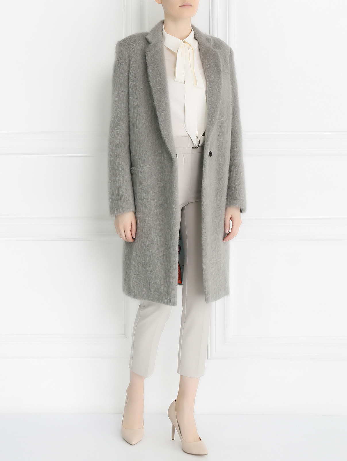 Пальто из шерсти, мохера и альпаки Femme by Michele R.  –  Модель Общий вид  – Цвет:  Серый