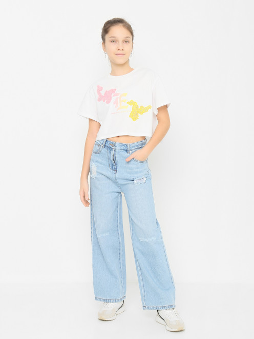 Футболка с аппликацией и вышивкой Ermanno Scervino Junior - МодельОбщийВид